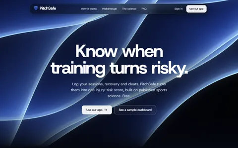 The PitchSafe landing page with its load-ratio demo